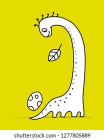 Funny dinosaur, childish style. Sketch for your design