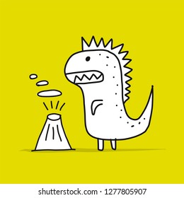 Funny dinosaur, childish style. Sketch for your design