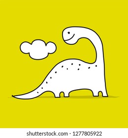 Funny dinosaur, childish style. Sketch for your design