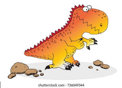 Funny dinosaur colourful cartoon. Quirky character illustration for children.