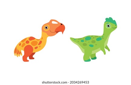 Funny Dinosaur as Cute Prehistoric Creature and Comic Jurassic Predator Vector Set