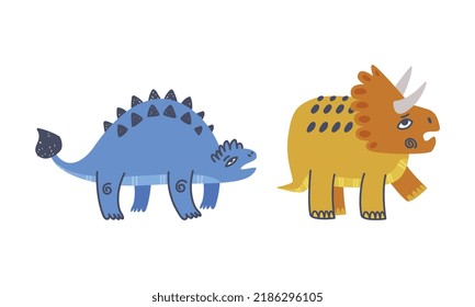 Dinosaurio divertido como una bella criatura prehistórica y un conjunto de vectores de historietas jurásicas