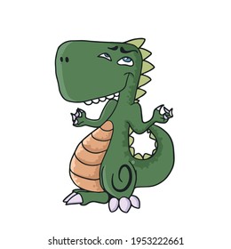 Funny Dinosaur doesn't know .Children's vector design on a white isolated background for banners and postcards.