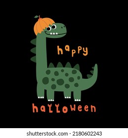 funny dinosaur drawing as vector with pumpkin for halloween