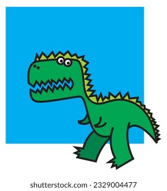 Funny dinosaur. A green tyrannosaurus walks around. Cartoon character.