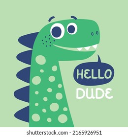 Funny Dinosaur Head Cartoon Drawing As Vector For Tee Print