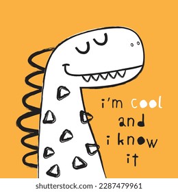 funny dinosaur head drawing for kids fashion print as vector