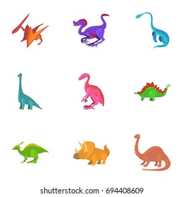 Funny dinosaur icons set. Cartoon set of 9 funny dinosaur vector icons for web isolated on white background