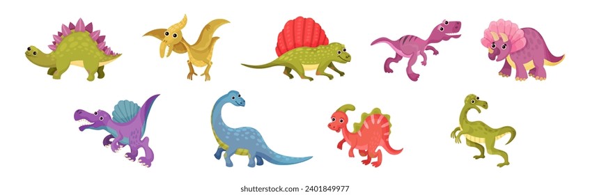 Funny Dinosaur Jurassic Period Prehistoric Animal Vector Set