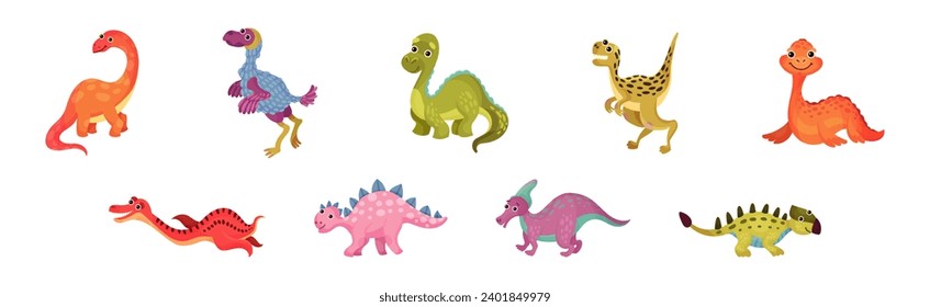 Funny Dinosaur Jurassic Period Prehistoric Animal Vector Set