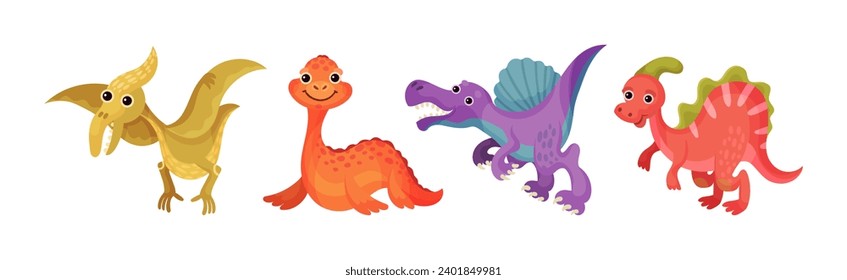 Funny Dinosaur Jurassic Period Prehistoric Animal Vector Set