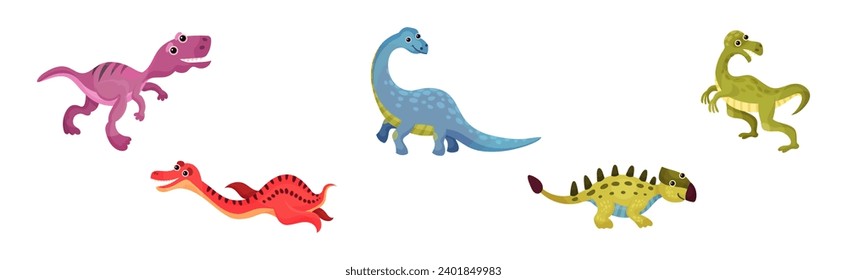 Funny Dinosaur Jurassic Period Prehistoric Animal Vector Set