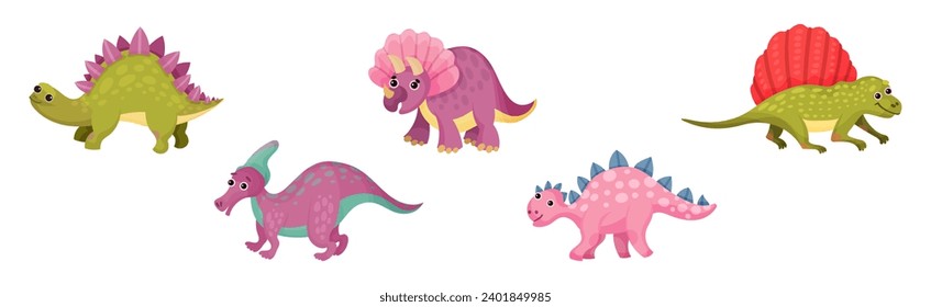 Funny Dinosaur Jurassic Period Prehistoric Animal Vector Set