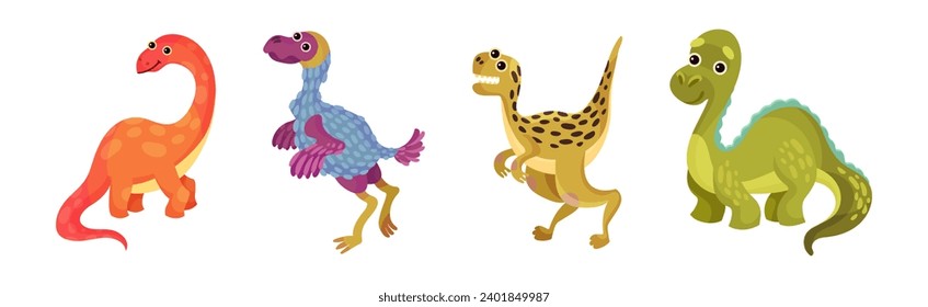 Funny Dinosaur Jurassic Period Prehistoric Animal Vector Set