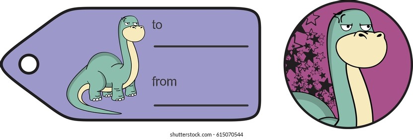 funny dinosaur large neck cartoon brontosaurus gift card in vector format