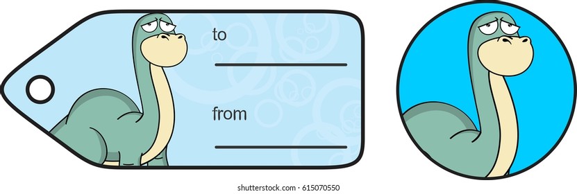 funny dinosaur large neck cartoon brontosaurus gift card in vector format