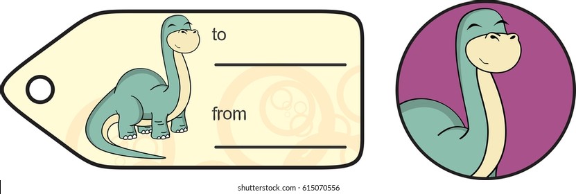 Funny Dinosaur Large Neck Cartoon Brontosaurus Gift Card In Vector Format