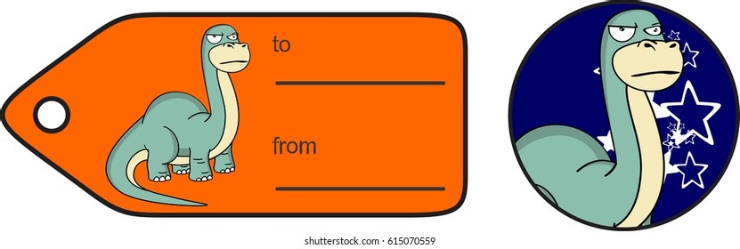funny dinosaur large neck cartoon brontosaurus gift card in vector format