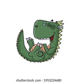 Funny Dinosaur laughs.Children's vector design on a white isolated background for banners and postcards.