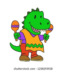 Funny dinosaur with maracas