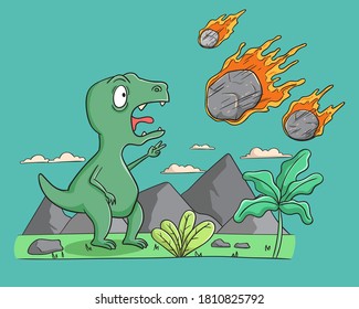 funny dinosaur with meteor and like playing game