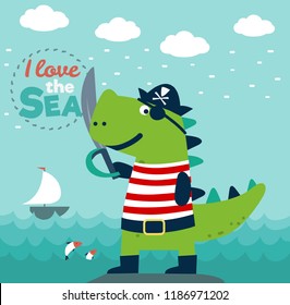 Funny dinosaur in pirate costume