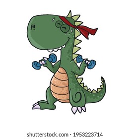 Funny Dinosaur playing sports .Children's vector design on a white isolated background for banners and postcards.