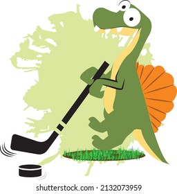 Funny Dinosaur Playing Sports, Cute animals illustration vector. Rabbit, flamingo, bear, cat, elephant. Eps 10.