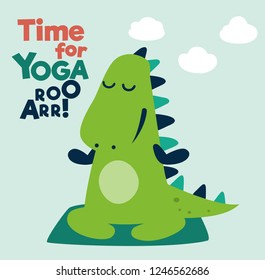 Funny dinosaur practicing yoga