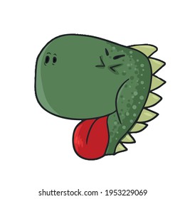 Funny Dinosaur shows its tongue.Children's vector design on a white isolated background for banners and postcards.
