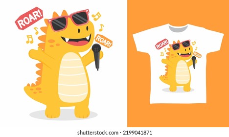 Funny dinosaur sing cartoon tshirt art designs