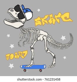 funny dinosaur skeleton illustration, vector, street art