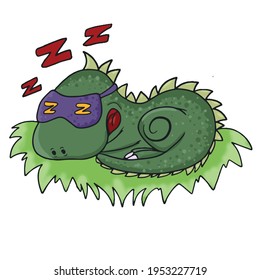 Funny Dinosaur is sleeping.Children's vector design on a white isolated background for banners and postcards.