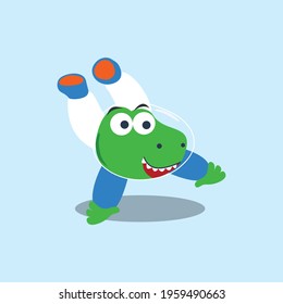 Funny dinosaur in space. Dinosaur in outer space. Vector hand-drawn color children's illustration background for fabric, textile, nursery wallpaper, poster, card, brochure. and other decoration.