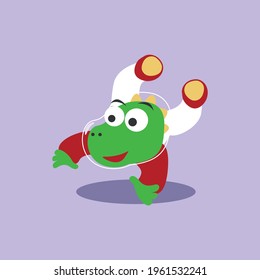 Funny dinosaur in space. Dinosaur in outer space. Vector hand-drawn color children's illustration background for fabric, textile, nursery wallpaper, poster, card, brochure. and other decoration.