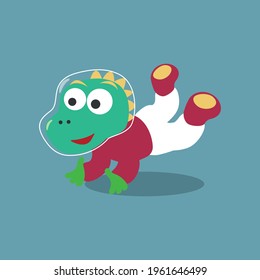 Funny dinosaur in space. Dinosaur in outer space. Vector hand-drawn color children's illustration background for fabric, textile, nursery wallpaper, poster, card, brochure. and other decoration.