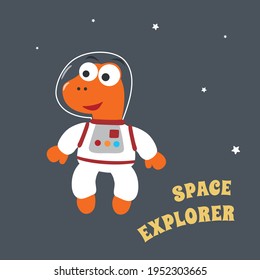 Funny dinosaur in space.Dinosaur in outer space. Vector hand-drawn color children's illustration background for fabric, textile, nursery wallpaper, poster, card, brochure. and other decoration.