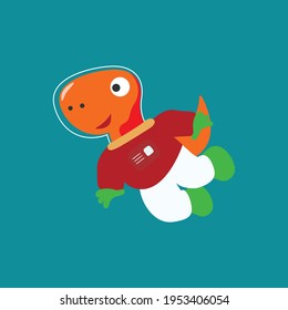 Funny dinosaur in space.Dinosaur in outer space. Vector hand-drawn color children's illustration background for fabric, textile, nursery wallpaper, poster, card, brochure. and other decoration.
