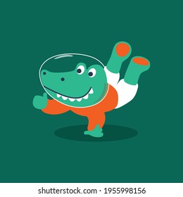 Dinosaurios divertidos en el espacio. Dinosaurio en el espacio exterior. Fondo de la ilustración infantil a mano de vectores para tela, textil, papel tapiz de vivero, afiche, tarjeta, folleto. y otra decoración.