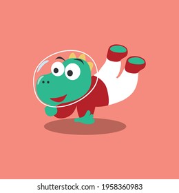 Funny dinosaur in space.Dinosaur in outer space. Vector hand-drawn color children's illustration background for fabric, textile, nursery wallpaper, poster, card, brochure. and other decoration.