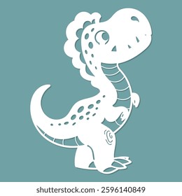 Funny dinosaur. Template for laser cutting from paper, wood, cardboard, metal. For children's design of toys, postcards, stickers, interior decorations, silk-screen printing, etc. Vector illustration