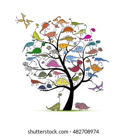 Funny dinosaurs, art tree for your design