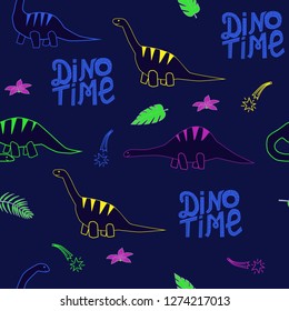 Funny dinosaurs, bright colors: seamless pattern