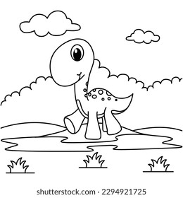 Funny dinosaurs cartoon characters vector illustration. For kids coloring book.