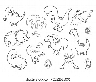 Funny dinosaurs cartoon clip art. Silhouette vector flat illustration. Cutting file. Suitable for cutting software. Cricut, Silhouette.