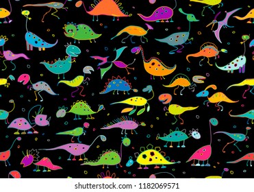 Funny dinosaurs, childish style. Seamless pattern for your design