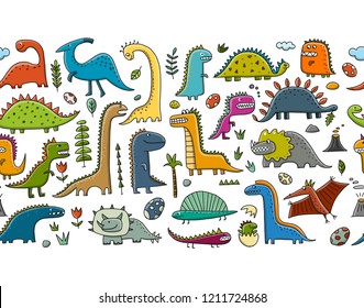 Funny dinosaurs, childish style. Seamless pattern for your design