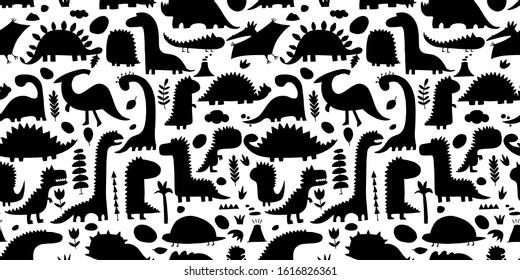 Funny dinosaurs, childish style. Seamless pattern for your design. Vector illustration