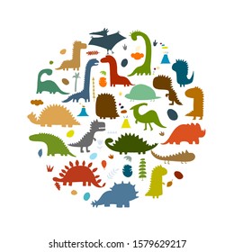 Funny dinosaurs, childish style for your design. Vector illustration
