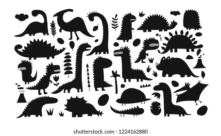 Funny dinosaurs collection, childish style. Sketch for your design